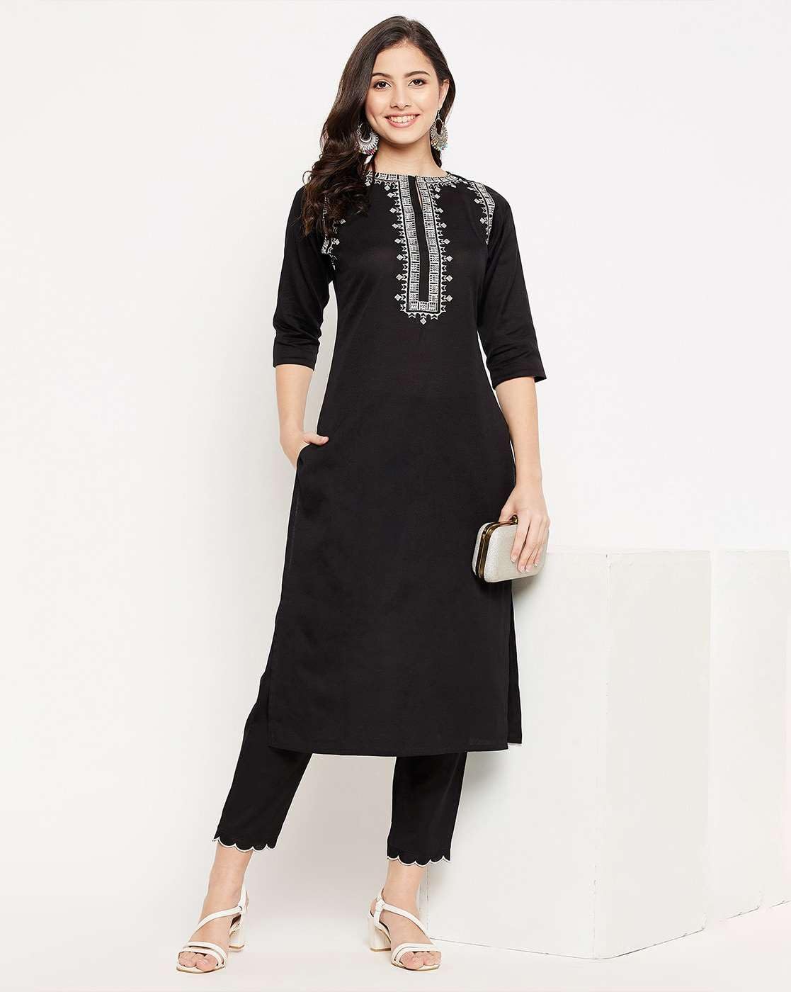 Women's Cotton Embroidered Straight kurti With fit Pant