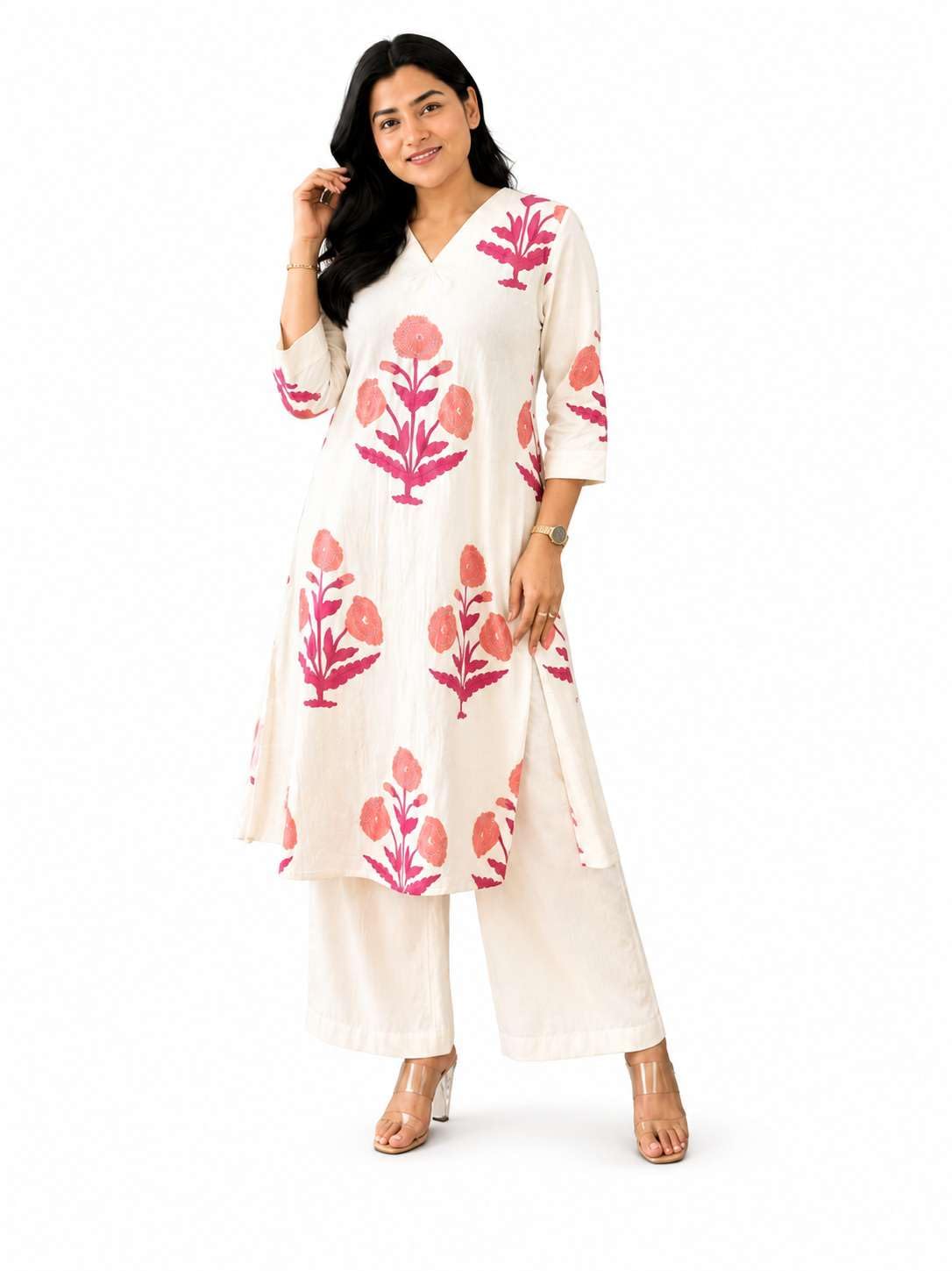 Women's Cotton Printed Straight Kurti With PalAMzo