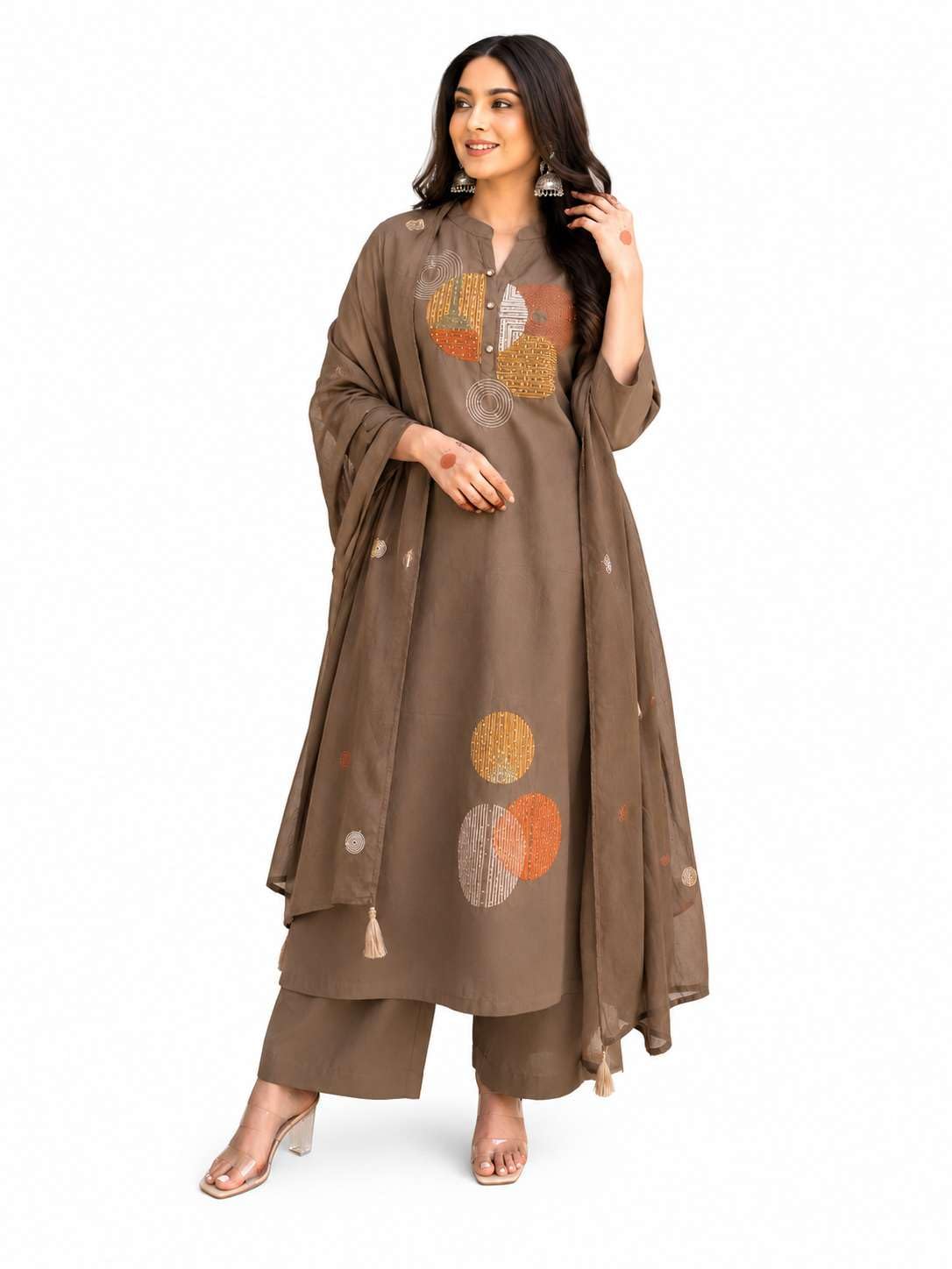 Women's Cotton Embroidery Straight Kurti Pant With Dupatta Set