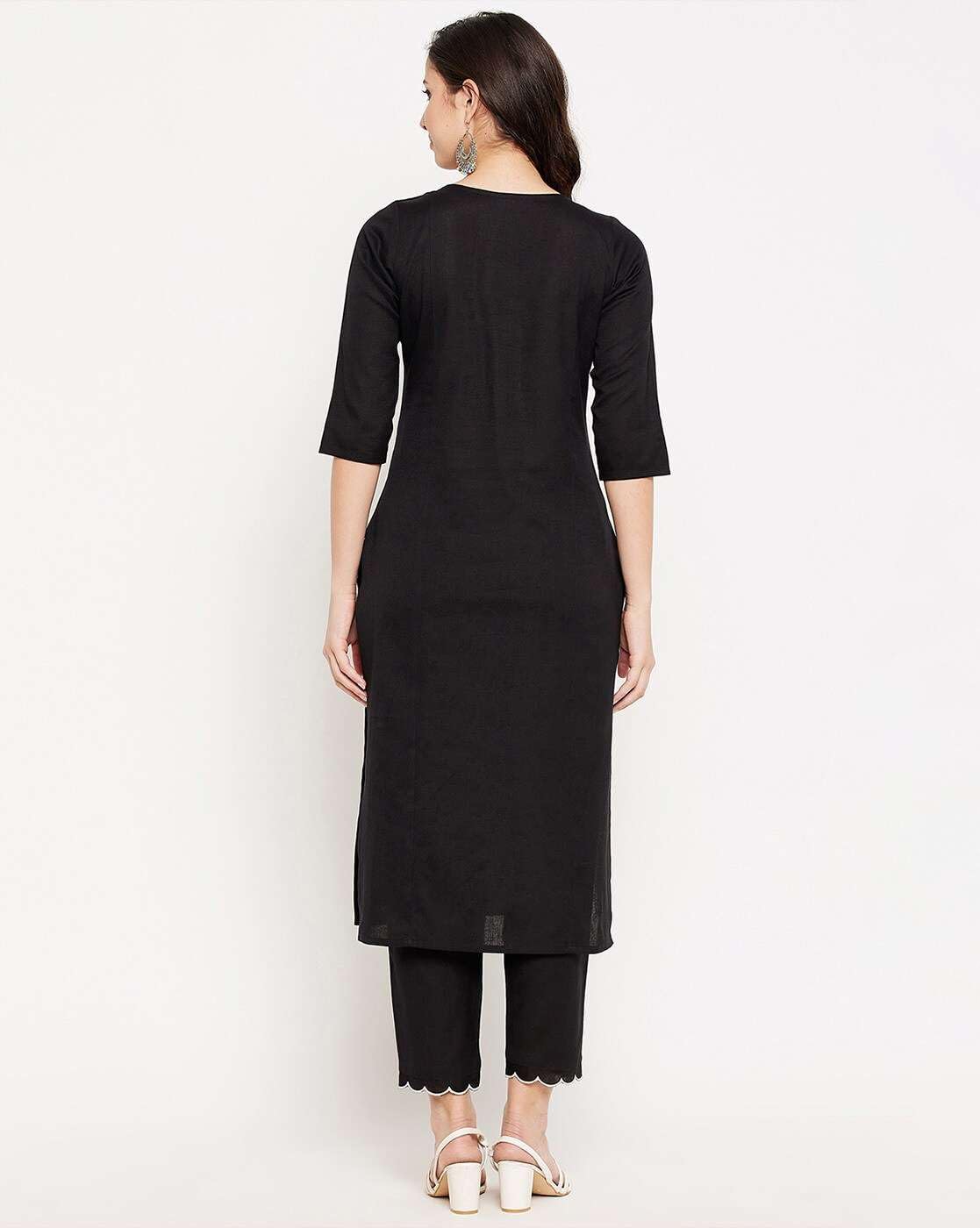 Women's Cotton Embroidered Straight kurti With fit Pant
