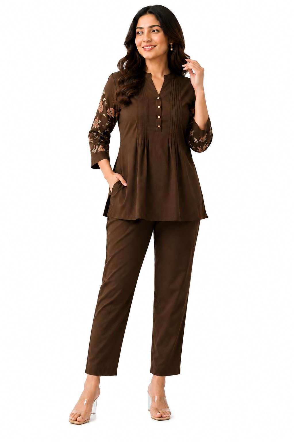 Women's Cotton Embroidery Straight Short kurti With Pant set