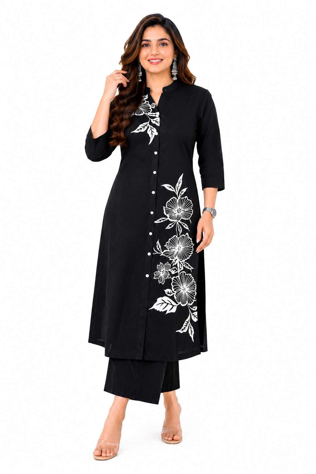 Women's Cotton Floral Printed Straight Kurti With Pant Set