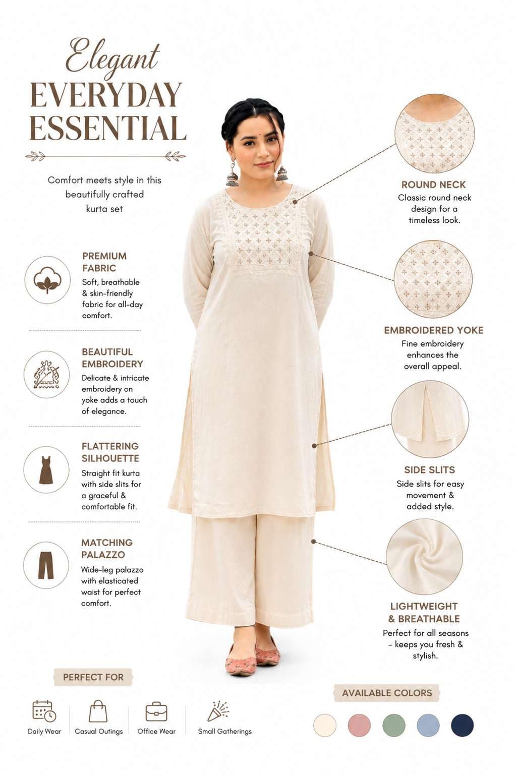 Women's Cotton Chanderi Print Straight Kurti with Pant