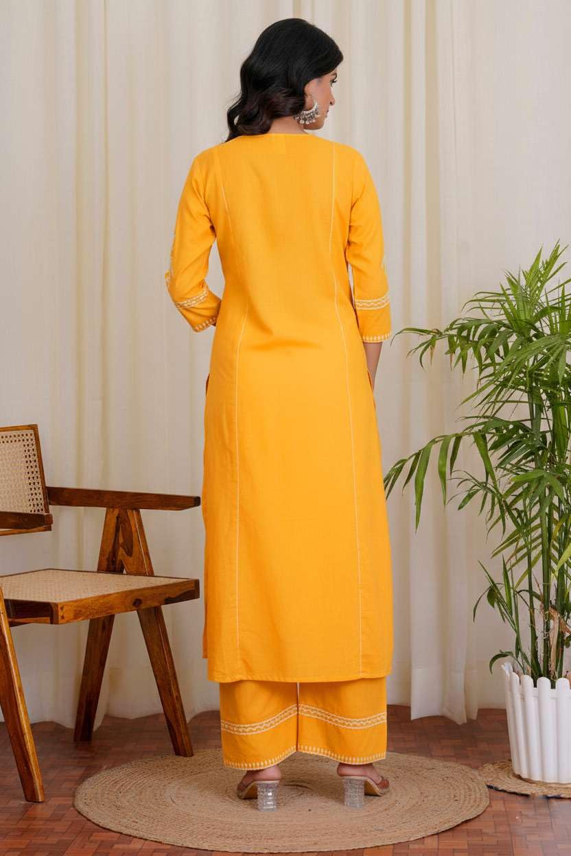 Women's Cotton Embroidered Straight kurti With relaxed fit Pant