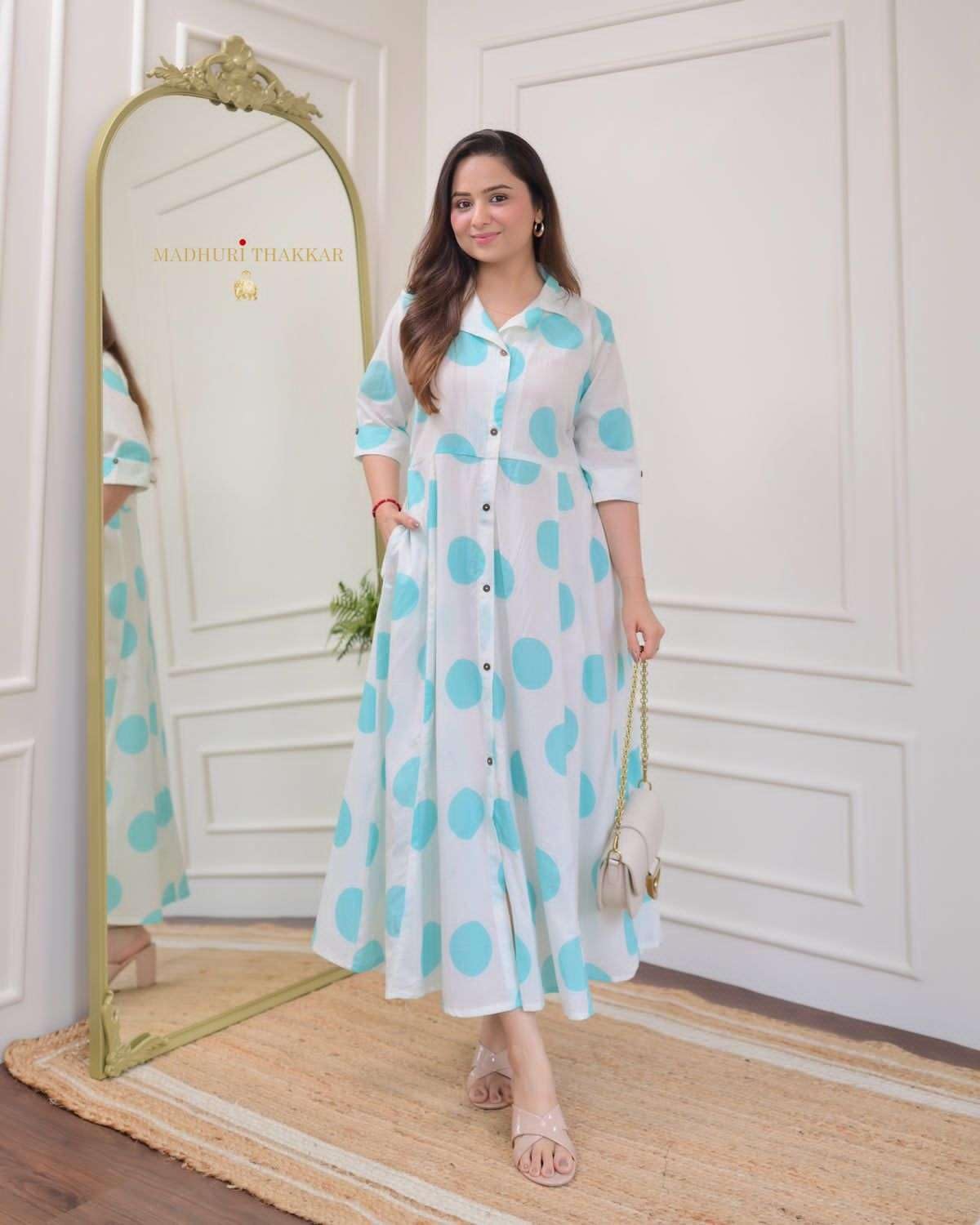 Women's Cotton Floral Printed 3/4 quarter sleeve A-Line printed kurti