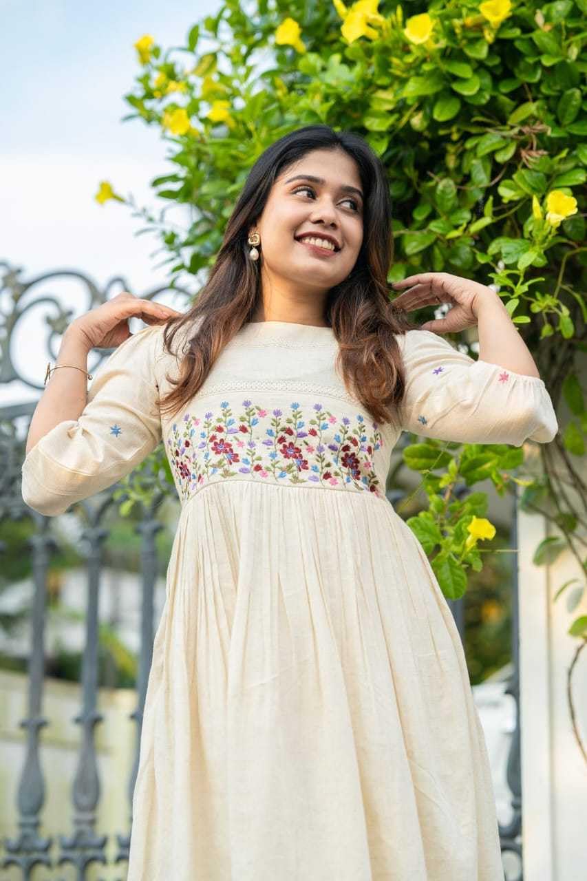 Women's Cotton Floral Embroidery Anarkali Kurti (Gown)