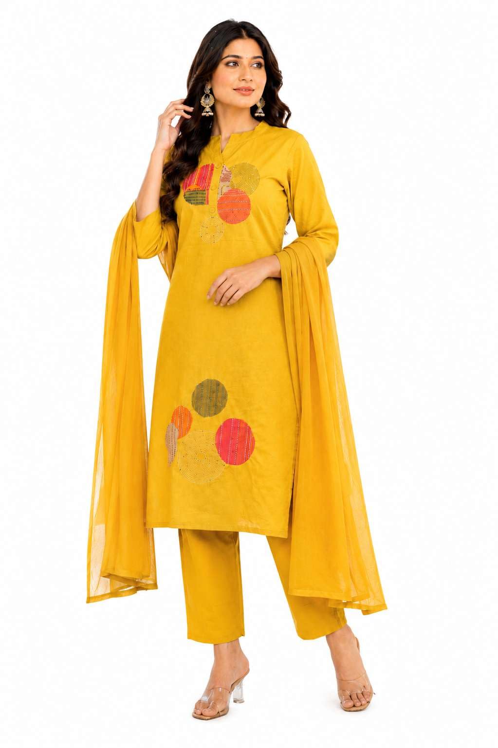 Women's Cotton Embroidery Straight Kurti With Pant Set