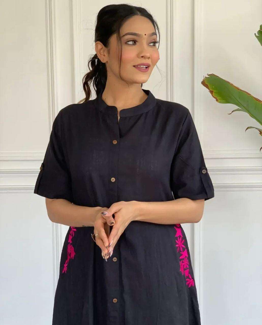 Women's Cotton Embroiderd Long A-Line  Kurti with Palazzo