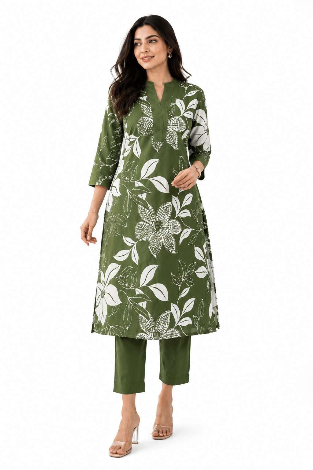 Women's Cotton Floral Printed Straight Kurti With Pant Set