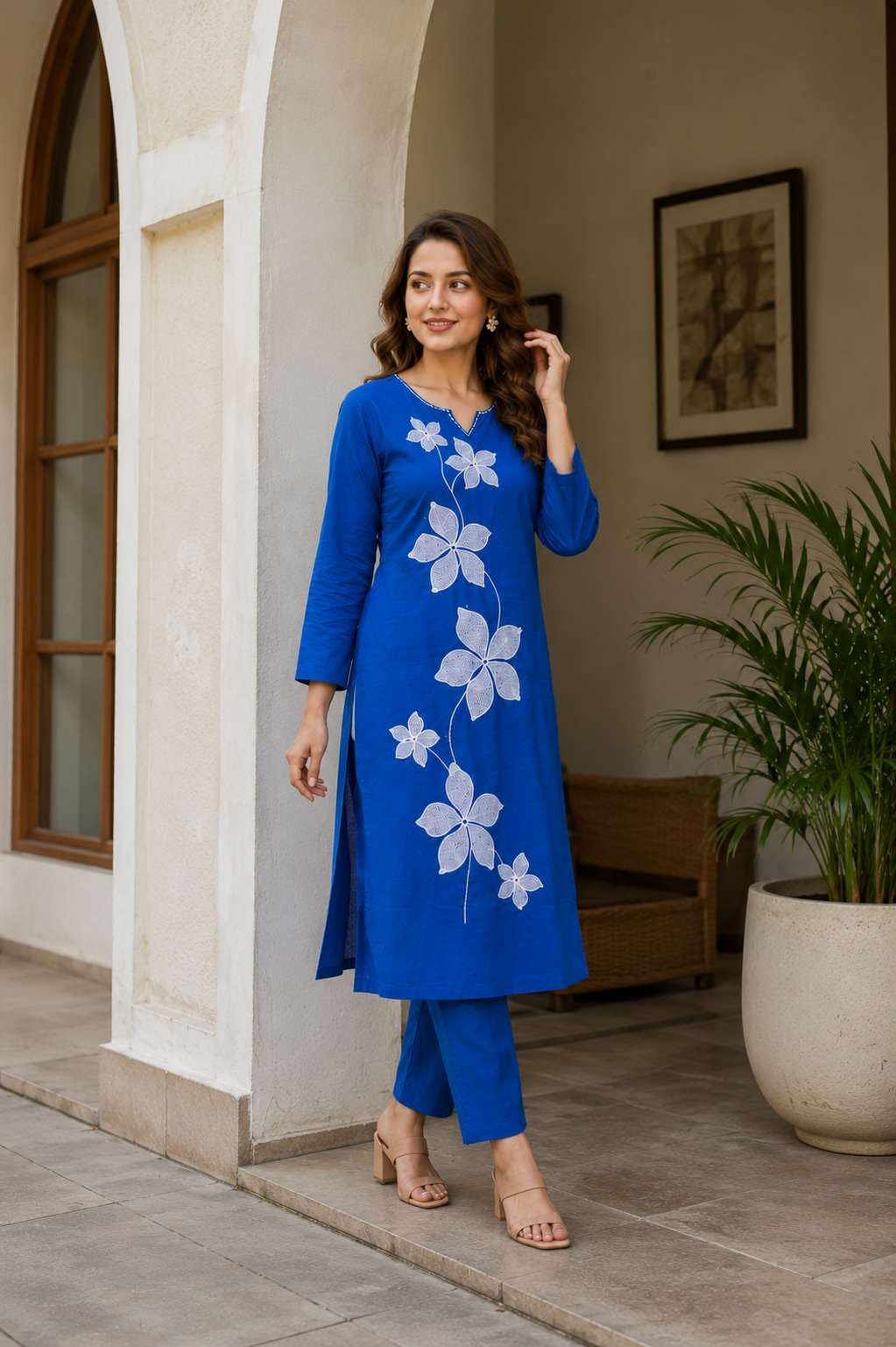 Women's Cotton Floral Printed Straight Kurti With Pant - UG-09