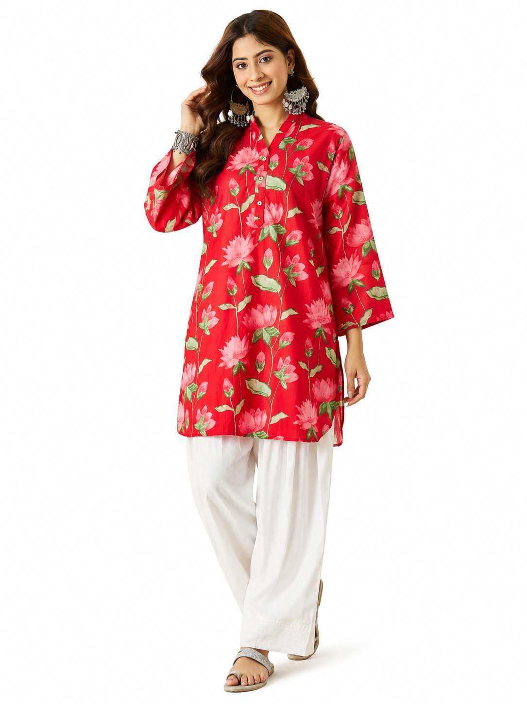 Women's Cotton floral printed straight comfort fit kurti with Farshi Salwar perfect for everyday