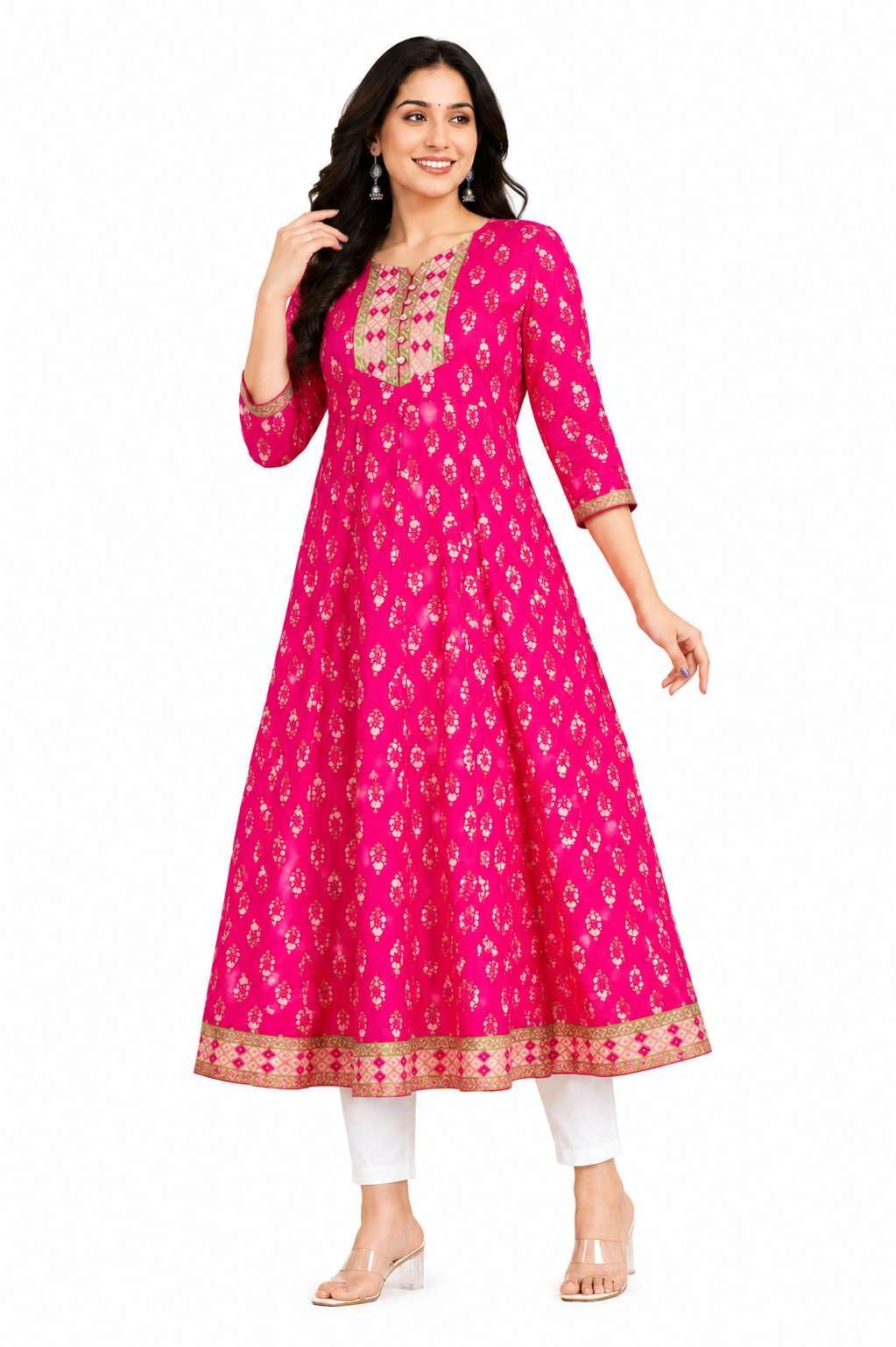 Women's Cotton V-neck Solid Straight Kurti With Pant