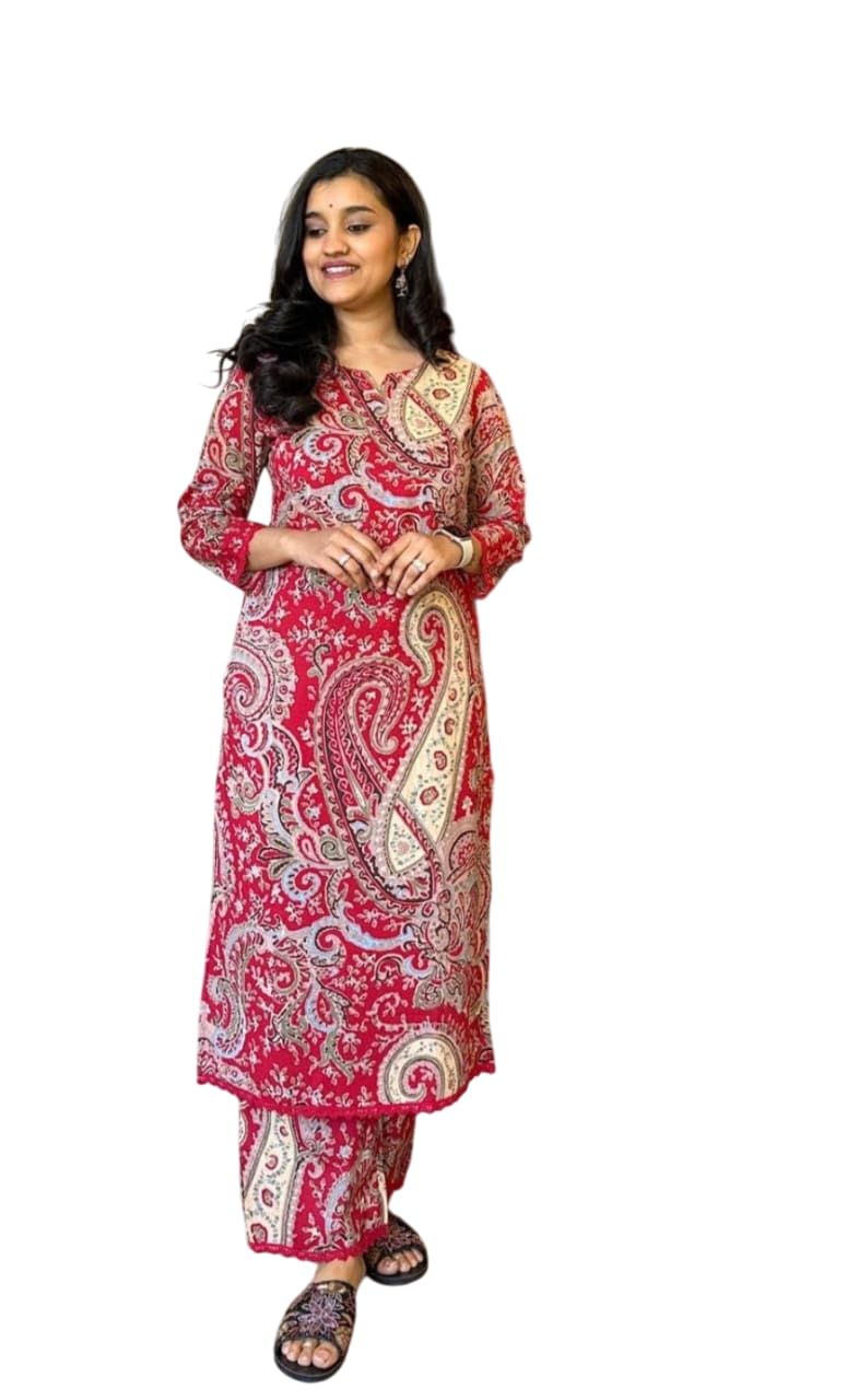 Women's Cotton Printed Straight Kurti with Pant Two Piece Co-ord Set