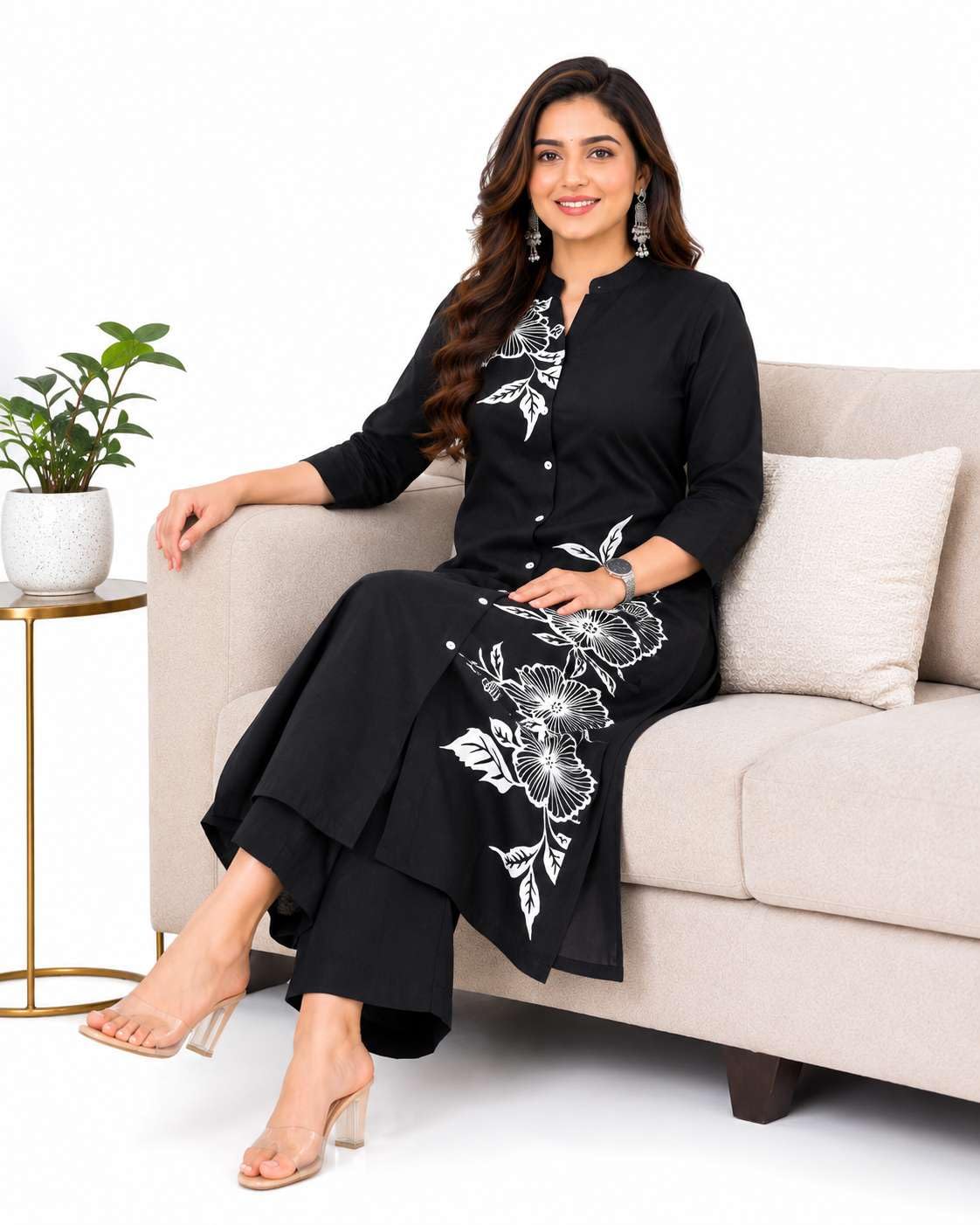 Women's Cotton Floral Printed Straight Kurti With Pant Set