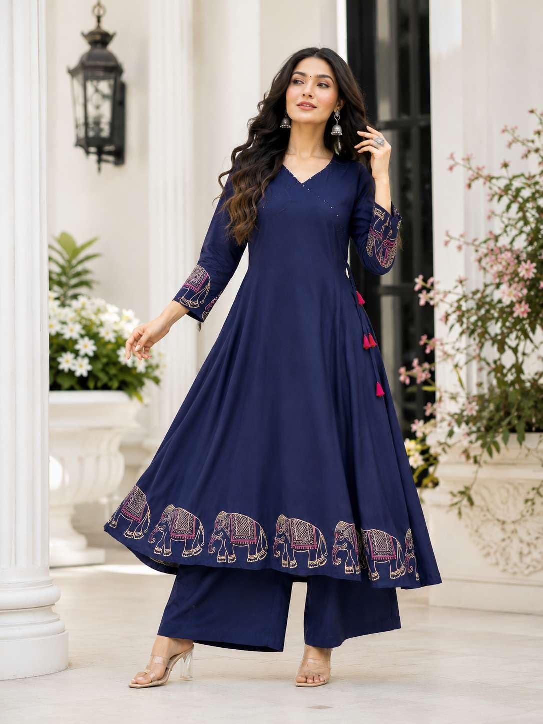 Women's Rayon Embroidered Straight Kurti With Pant Set