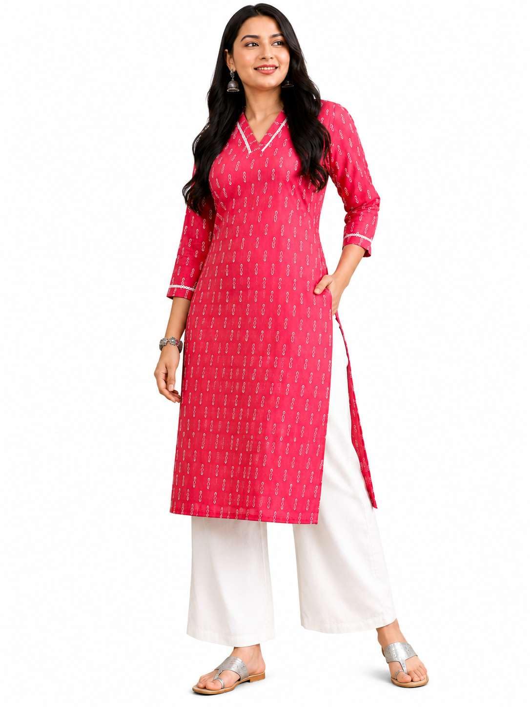 Women's Cotton Plain Flared Sleeveless Kurta With Palazzo
