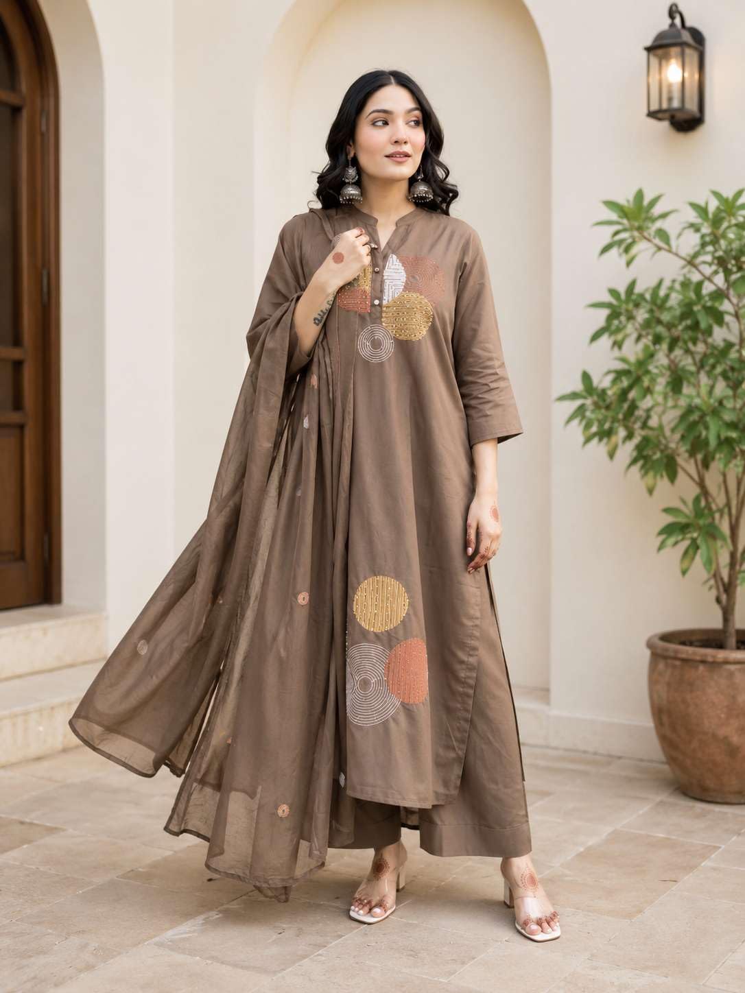 Women's Cotton Embroidery Straight Kurti Pant With Dupatta Set