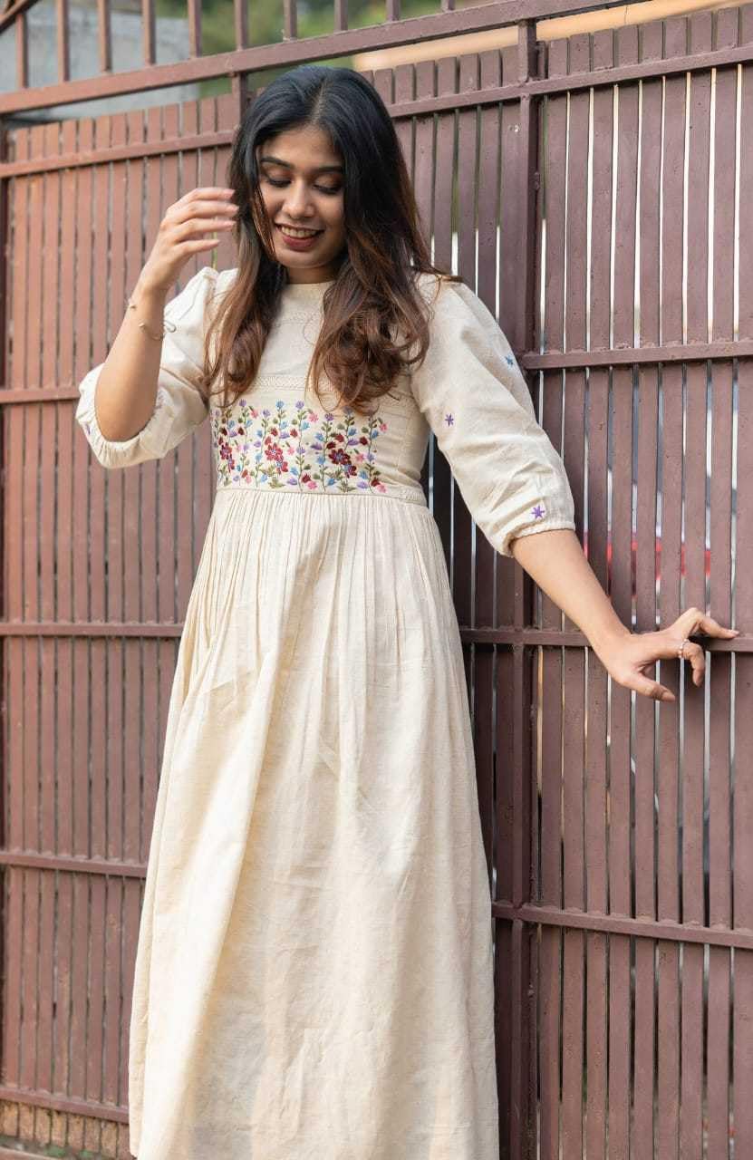 Women's Cotton Floral Embroidery Anarkali Kurti (Gown)