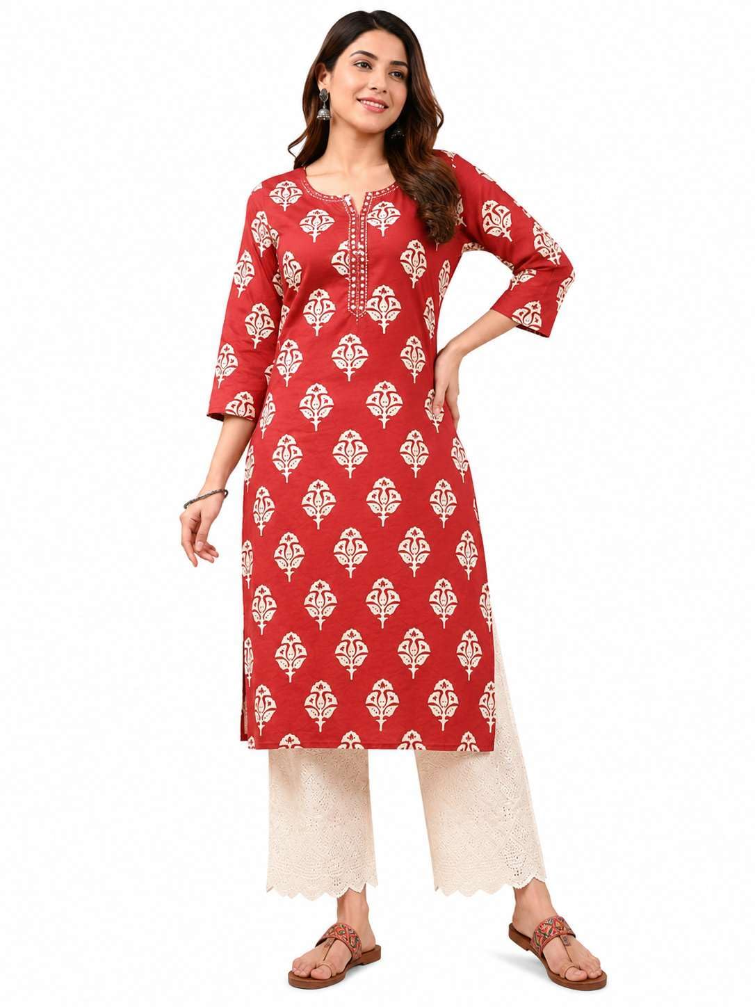 Women's Rayon Printed Straight Kurti With Pant Set