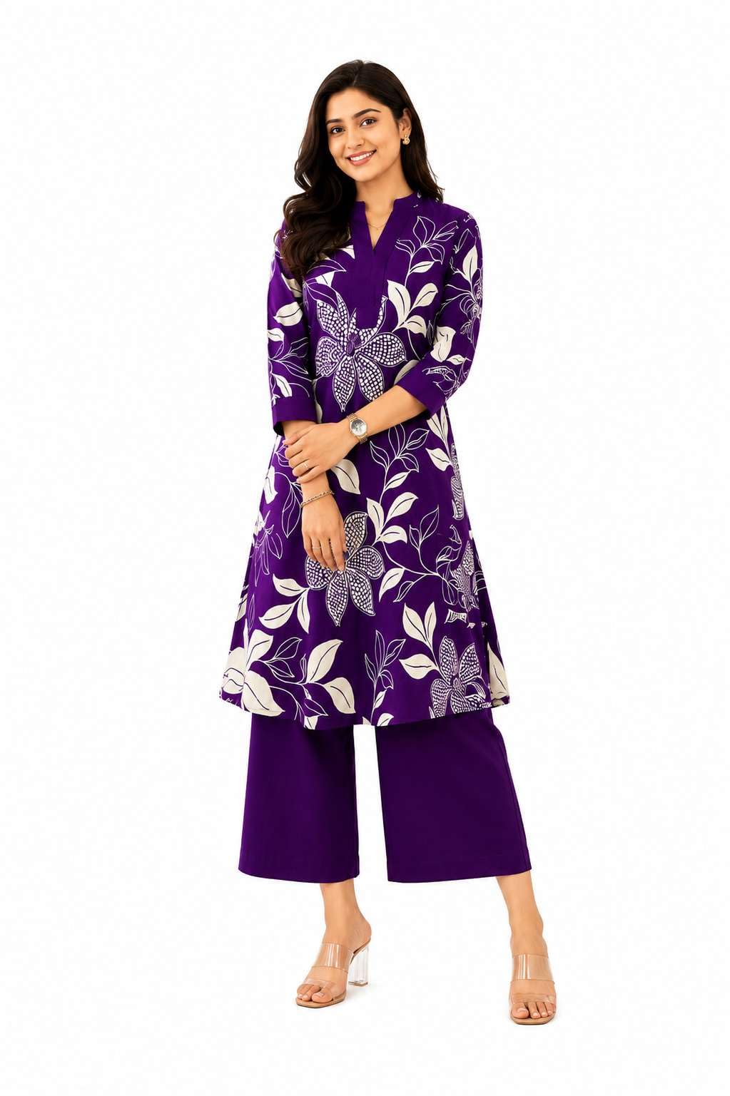 Women's Cotton Floral Printed Straight Kurti With Pant Set