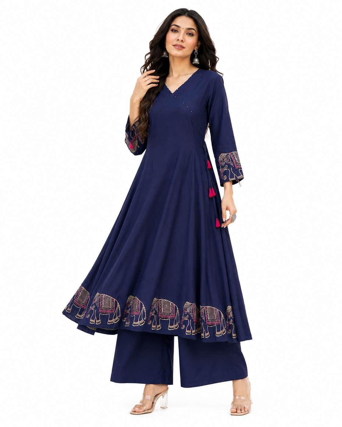 Women's Rayon Embroidered Straight Kurti With Pant Set