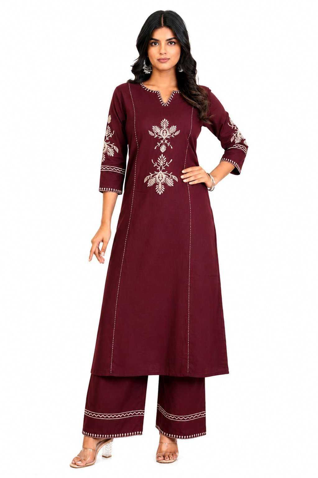 Women's Cotton Embroidered Straight kurti With relaxed fit Pant