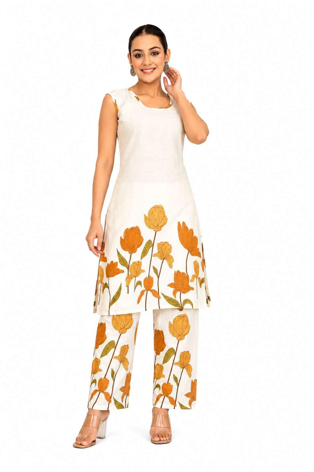 Women's Cotton Floral Printed Straight Kurti With Pant - UG-10