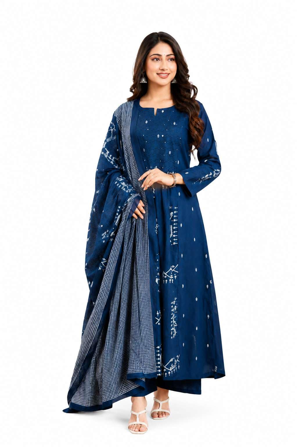 Women's Cotton Embroidered Anarkali Kurti With Pant Set