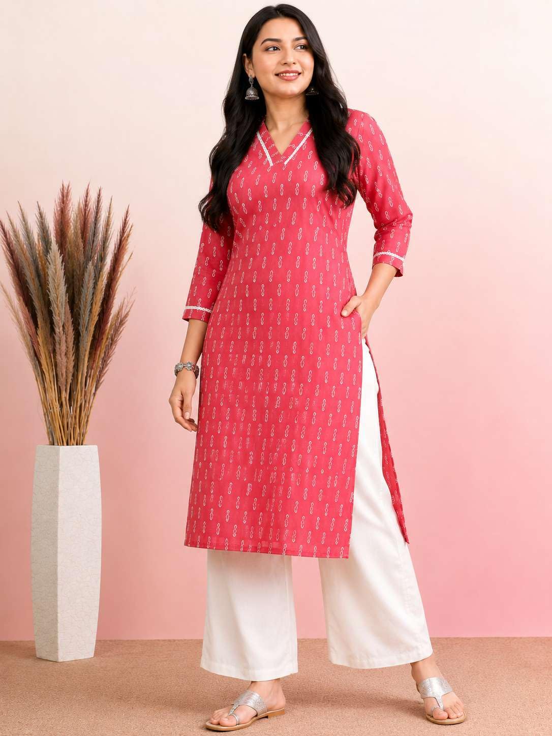 Women's Cotton Plain Flared Sleeveless Kurta With Palazzo