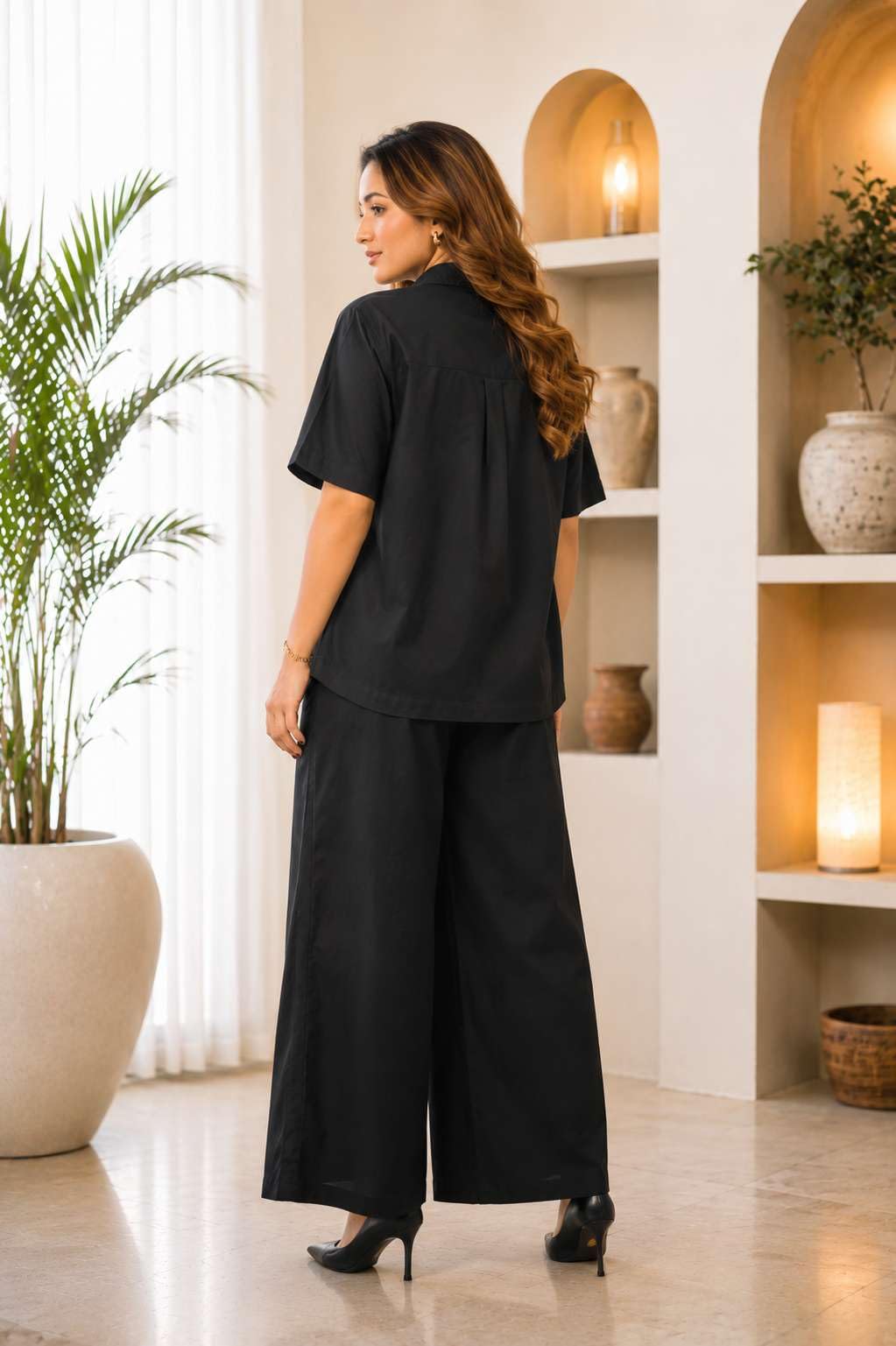Women's Cotton Plain Straight Short Kurti With Pant Set