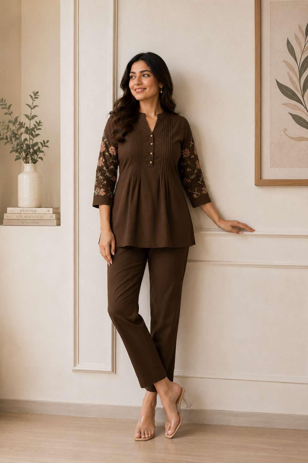 Women's Cotton Embroidery Straight Short kurti With Pant set