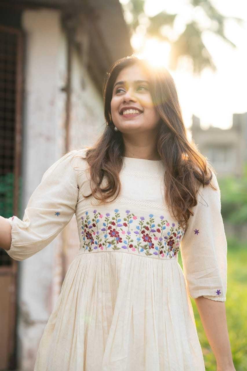 Women's Cotton Floral Embroidery Anarkali Kurti (Gown)