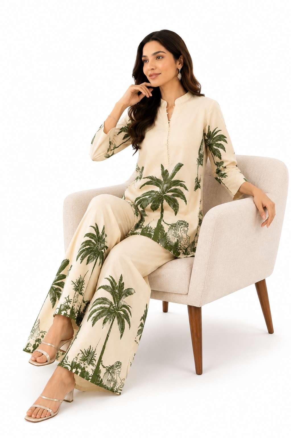 Women's Cotton Floral Printed Straight Short Kurti With Pant Set