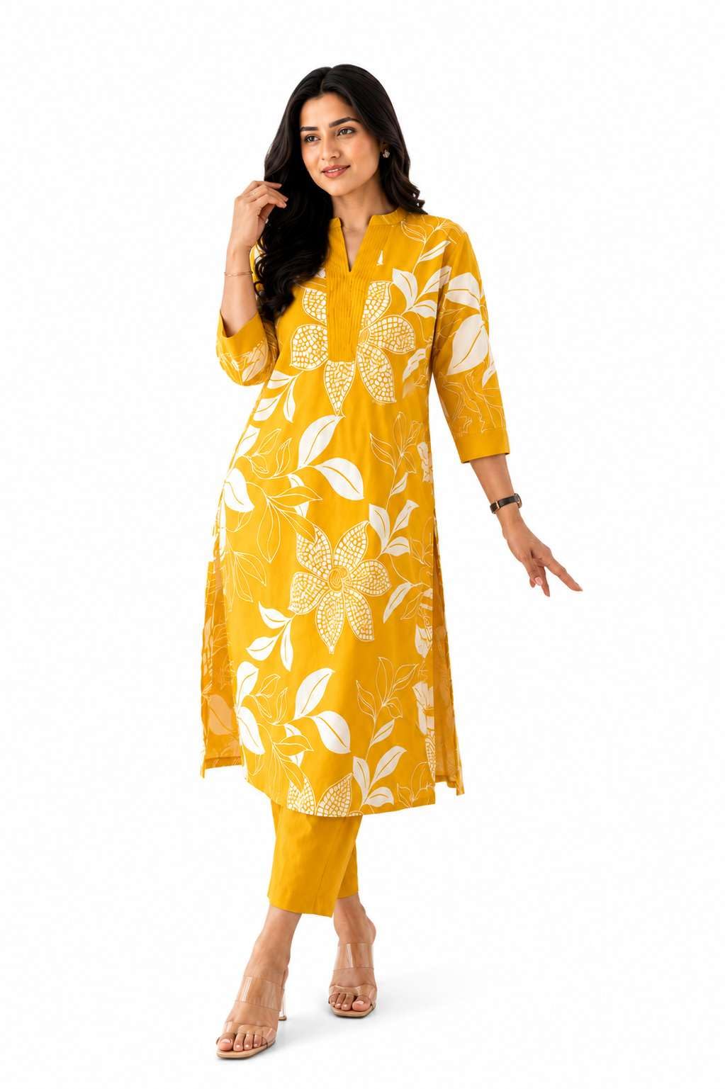 Women's Cotton Floral Printed Straight Kurti With Pant Set