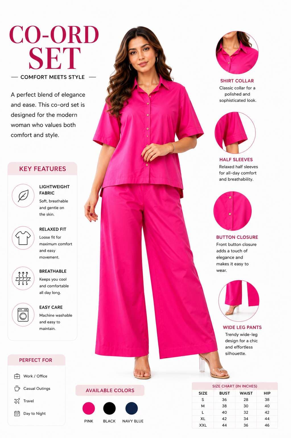Women's Cotton Plain Straight Short Kurti With Pant Set