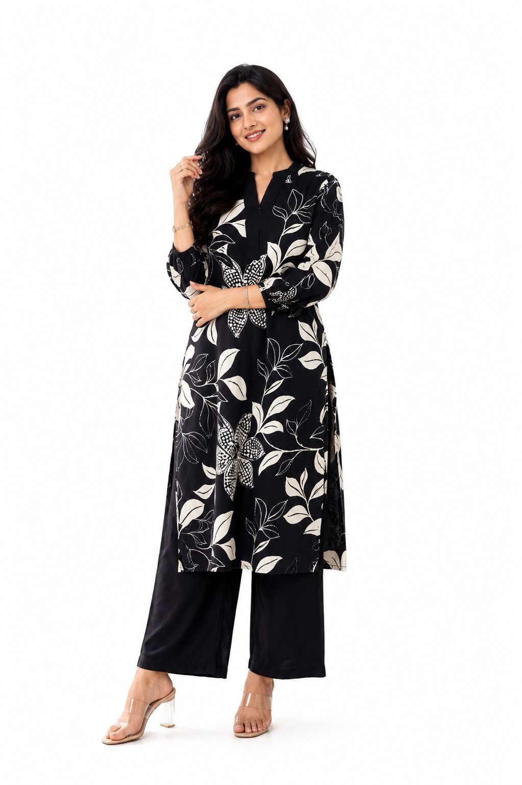 Women's Cotton Floral Printed Straight Kurti With Pant Set