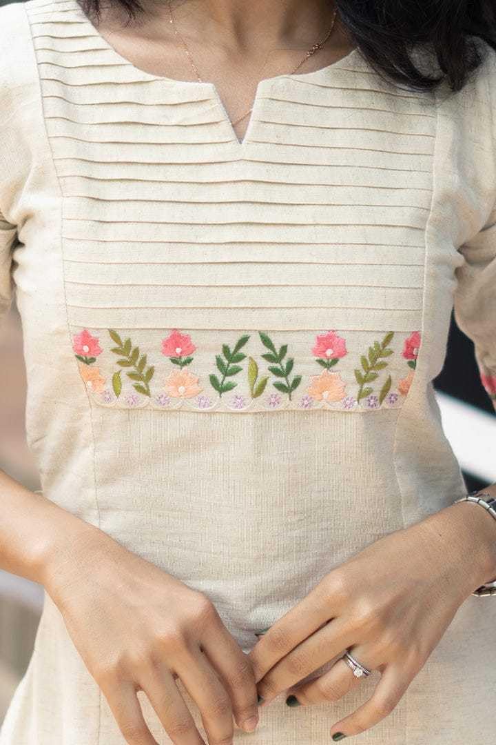 Women's Cotton Floral Printed Straight Kurti with Palazzo (White)