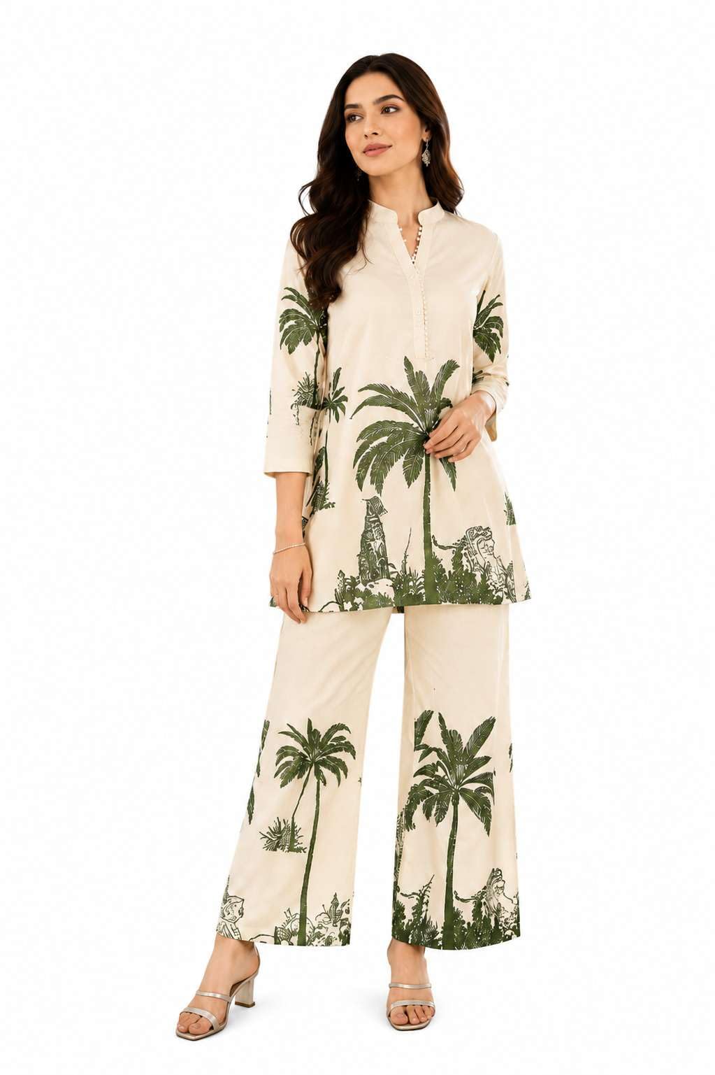 Women's Cotton Floral Printed Straight Short Kurti With Pant Set