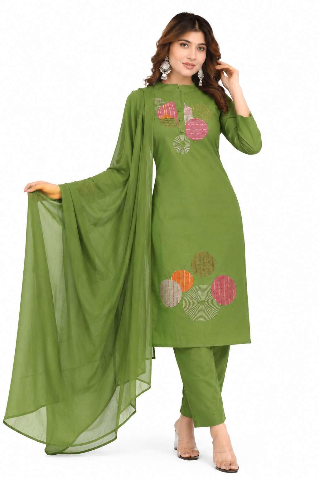 Women's Cotton Embroidery Straight Kurti With Pant Set