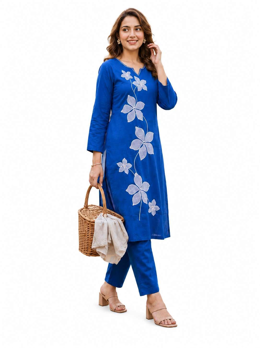Women's Cotton Floral Printed Straight Kurti With Pant - UG-09