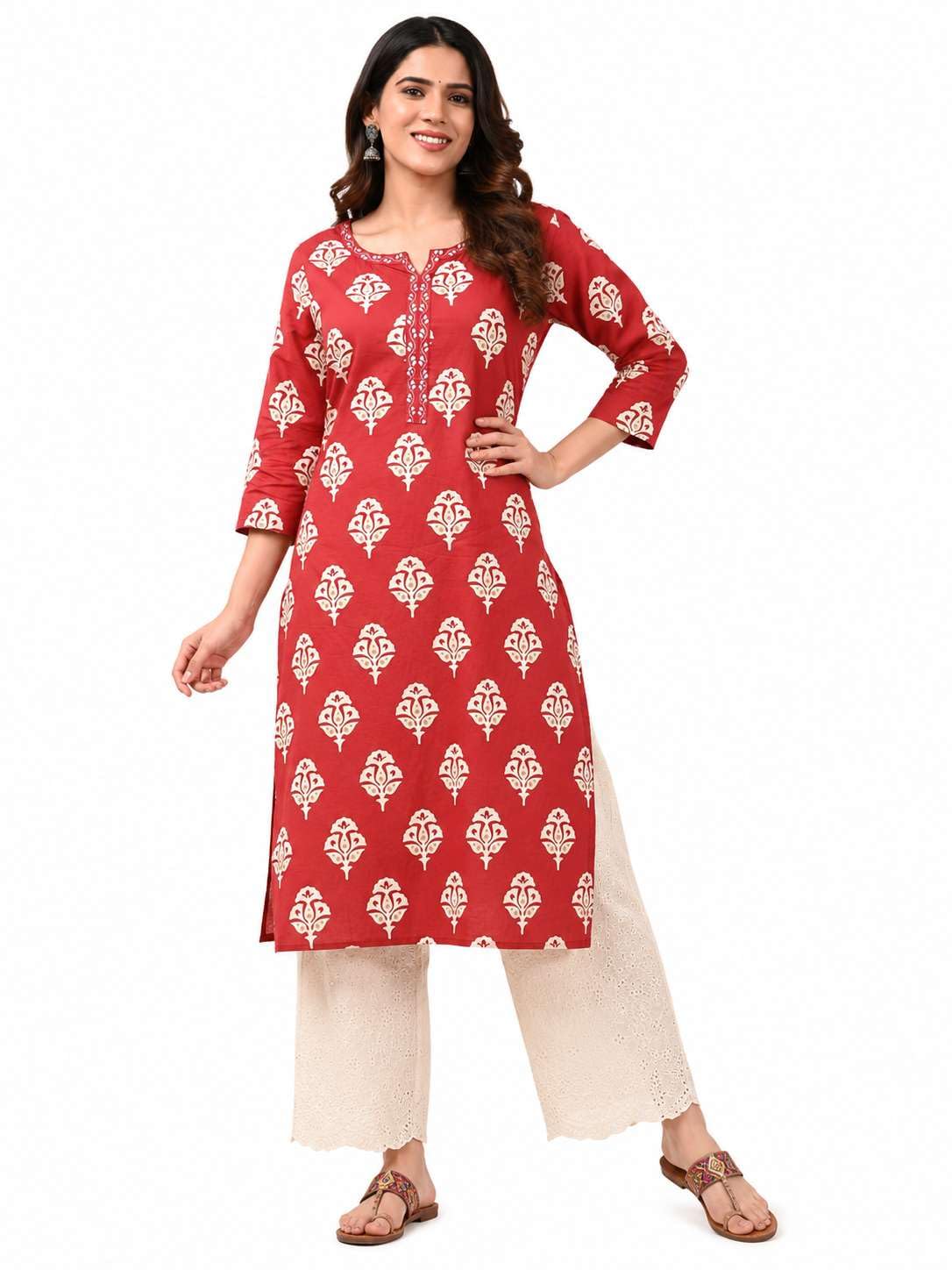 Women's Rayon Printed Straight Kurti With Pant Set