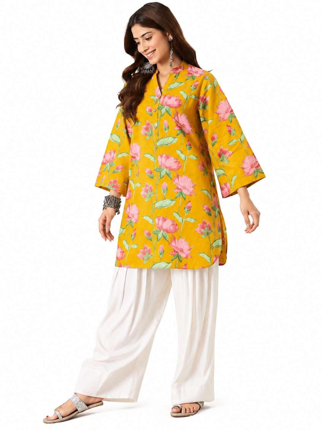 Women's Cotton floral printed straight comfort fit kurti with Farshi Salwar perfect for everyday