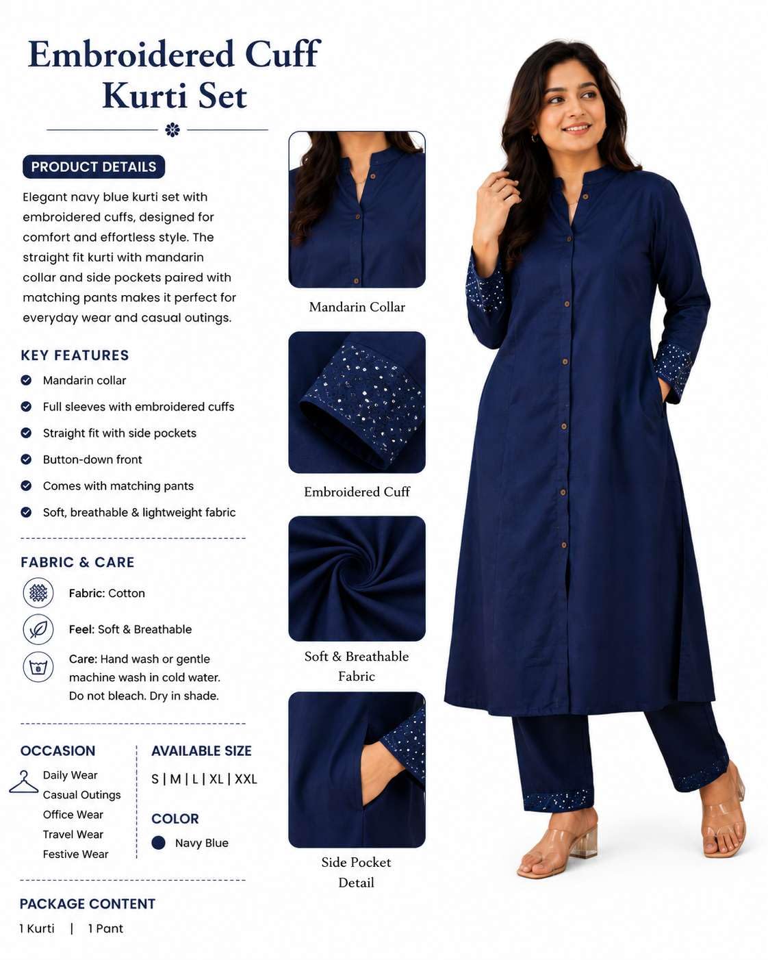 Women's Cotton Solid Flared Straight kurti with Pant