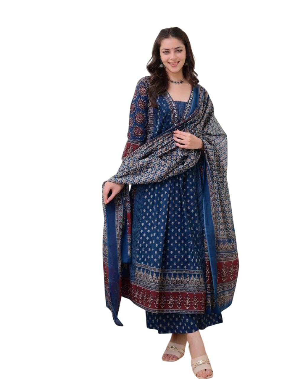 Women's Cotton Printed A Line Premium Kurti with Pant and Dupatta set