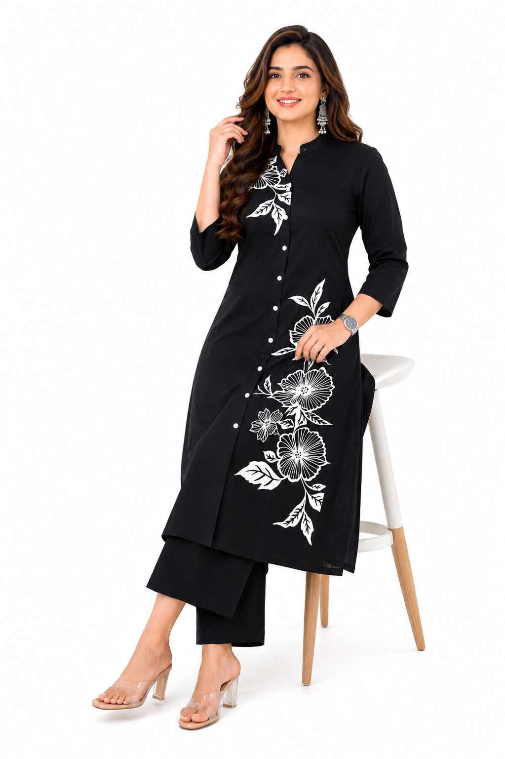 Women's Cotton Floral Printed Straight Kurti With Pant Set