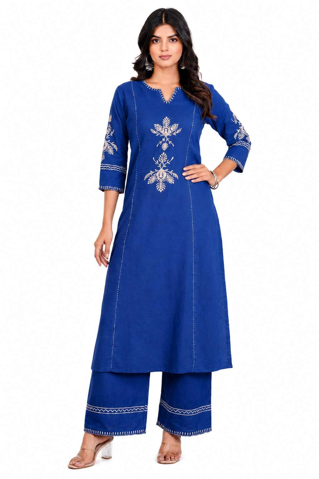 Women's Cotton Embroidered Straight kurti With relaxed fit Pant