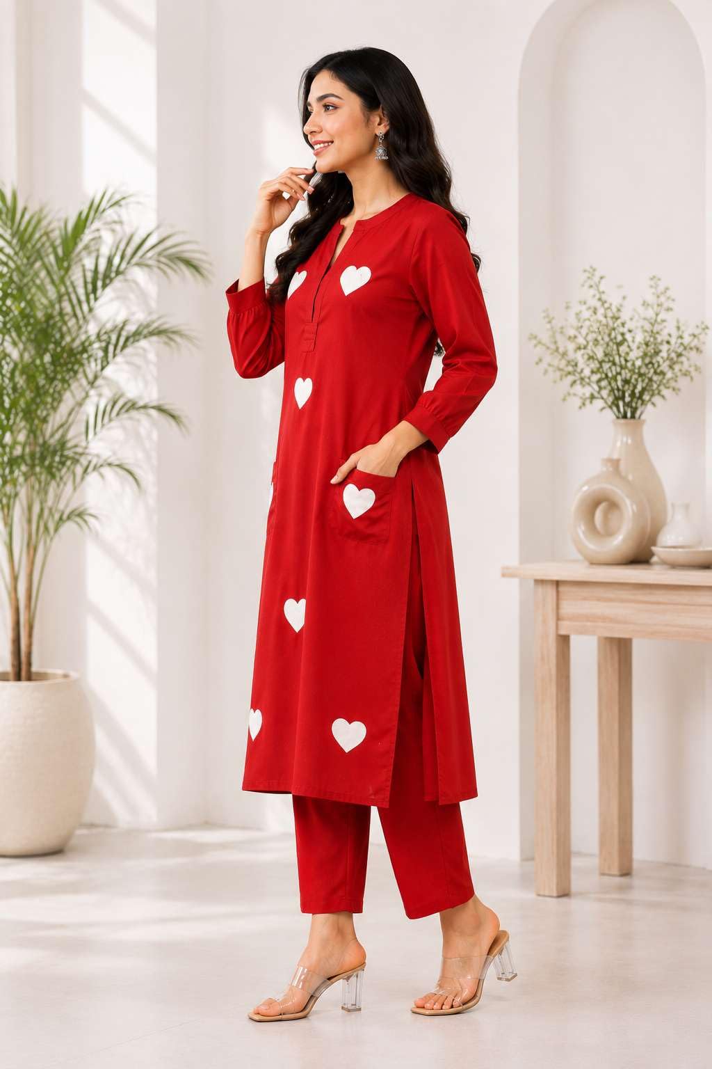 Women's Cotton Embroidered Straight Kurti With Pant Set