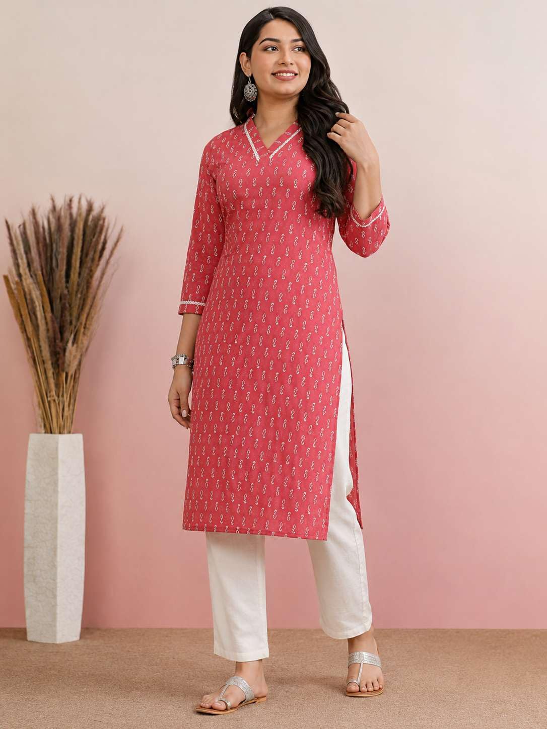 Women's Cotton Plain Flared Sleeveless Kurta With Palazzo