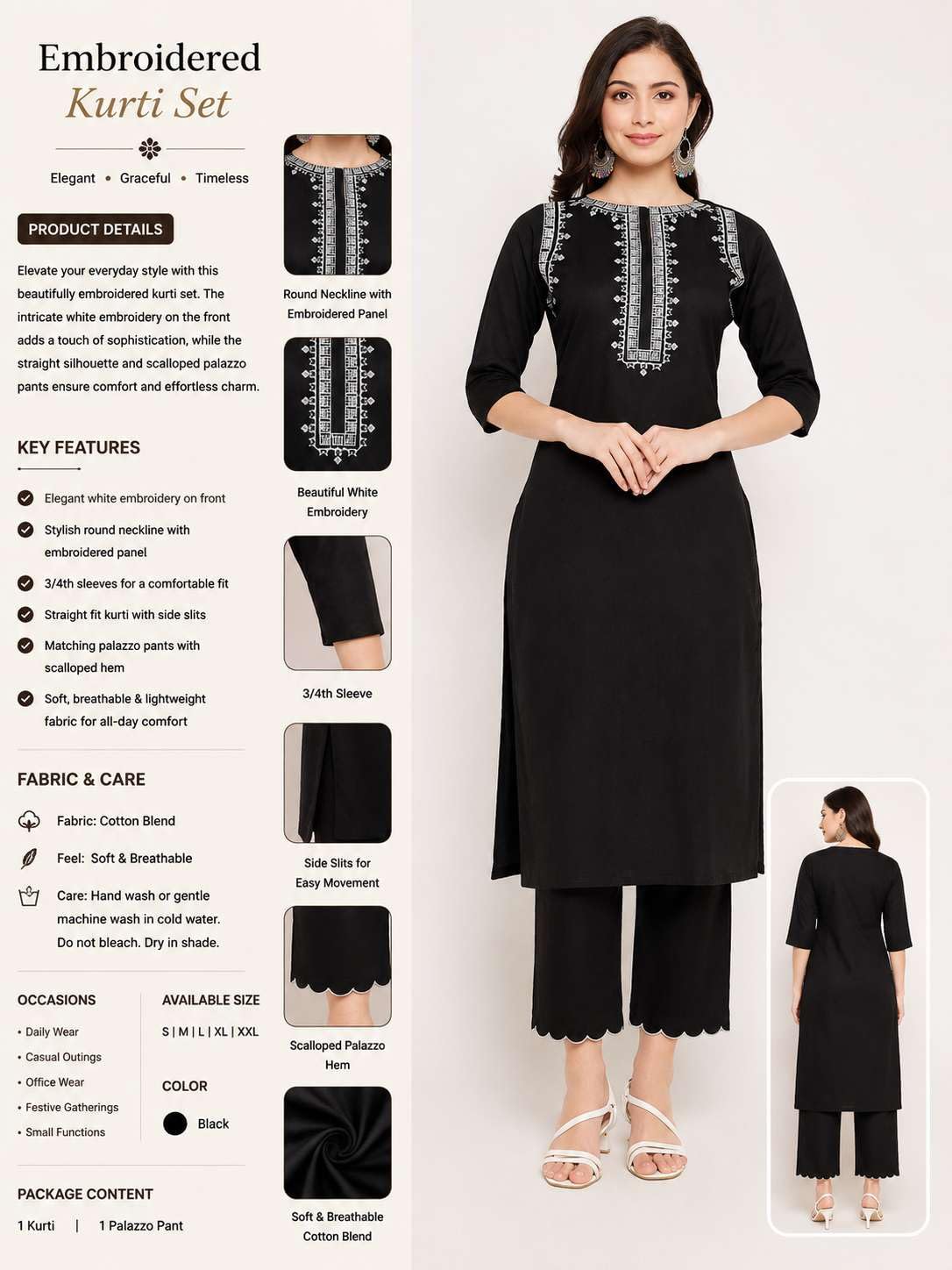 Women's Cotton Embroidered Straight kurti With fit Pant