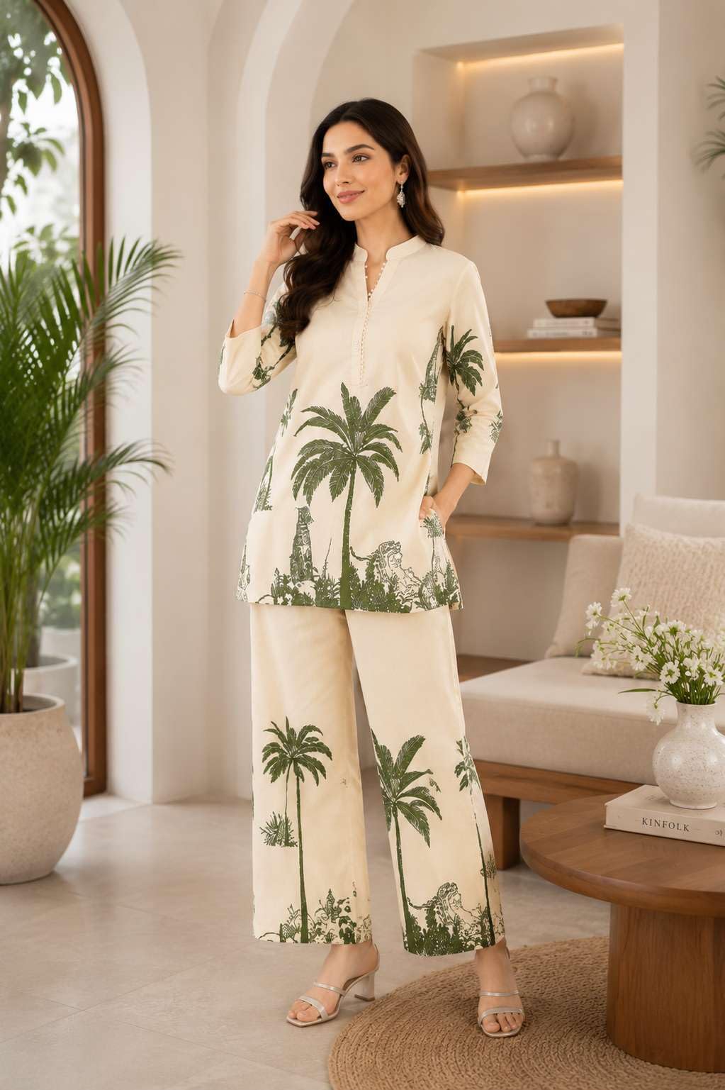 Women's Cotton Floral Printed Straight Short Kurti With Pant Set